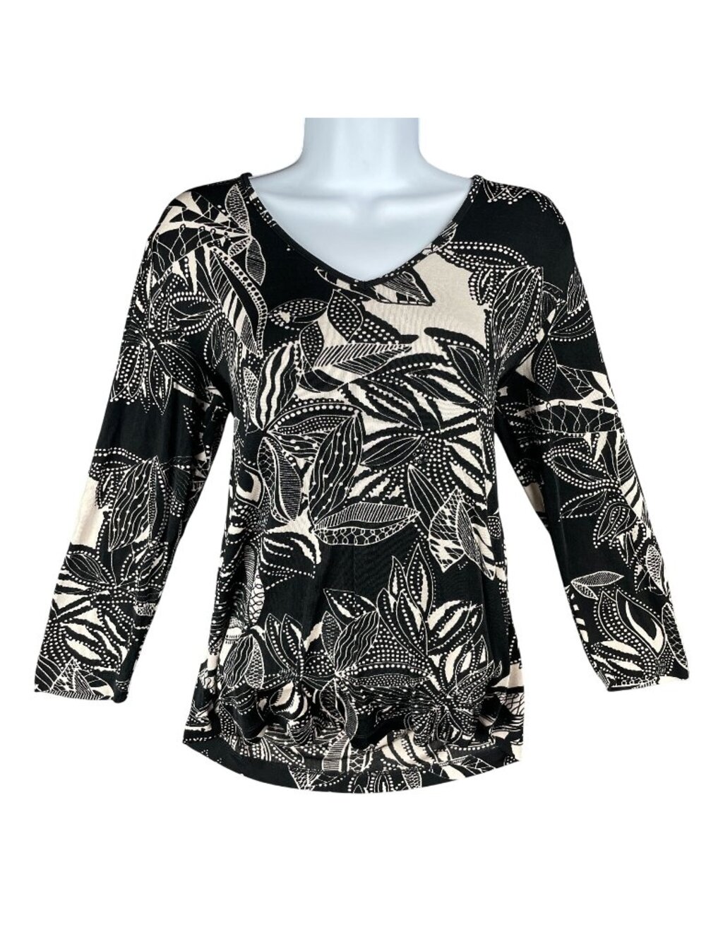Chicos Travelers Top Womens Size M/1 Slinky Stretch Work Capsule Minimal Floral